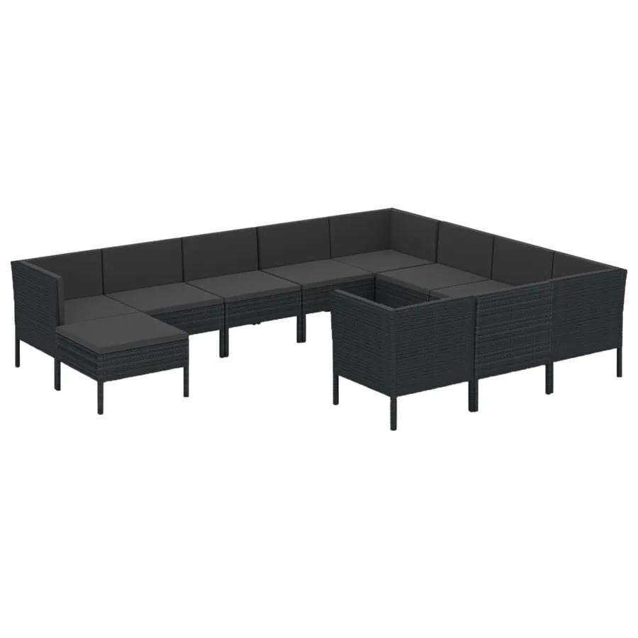 Salon de jardin 11 pcs avec coussins Résine tressée Noir - 2