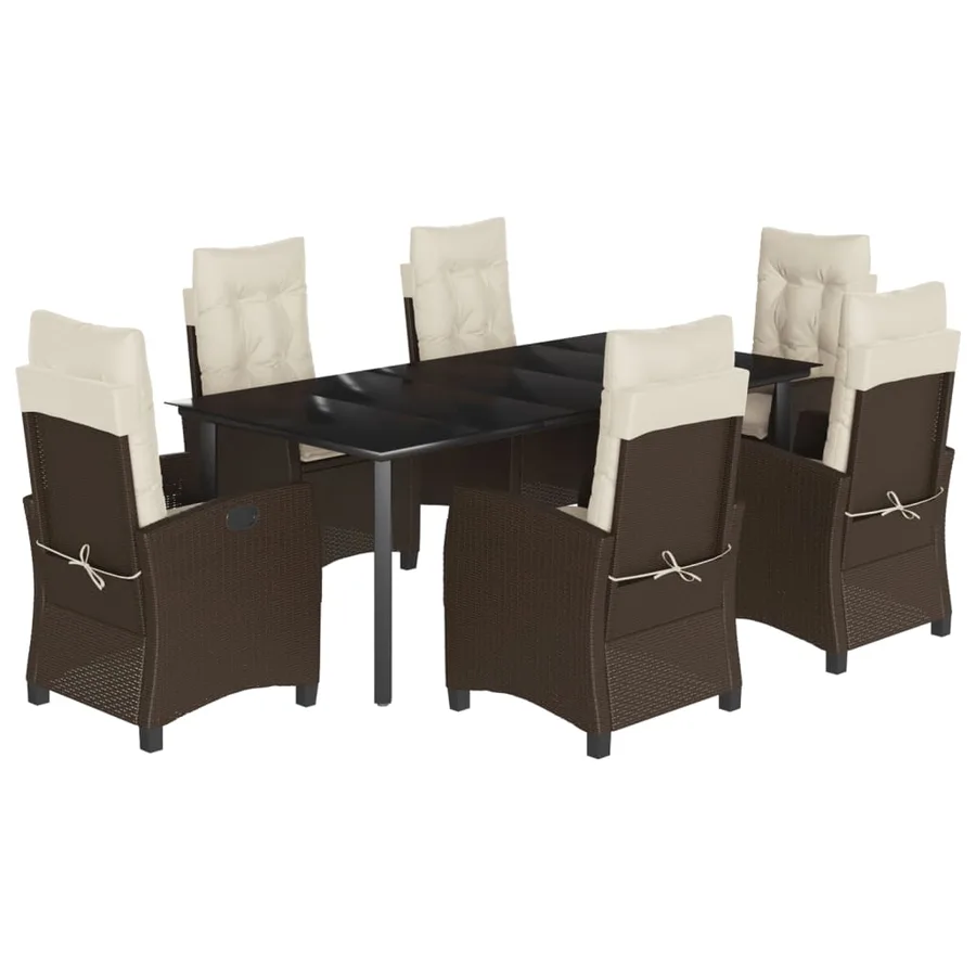 Ensemble à manger de jardin et coussins 7 pcs marron rotin - 2
