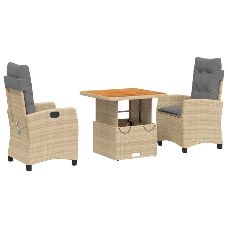 Ensemble à manger de jardin et coussins 3 pcs Beige poly rotin - 2