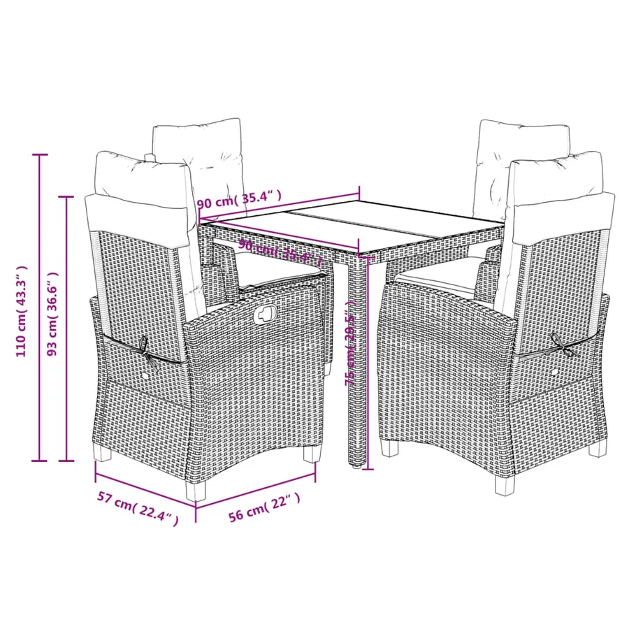 Ensemble à manger de jardin coussins 5pcs Noir Résine tressée - 12