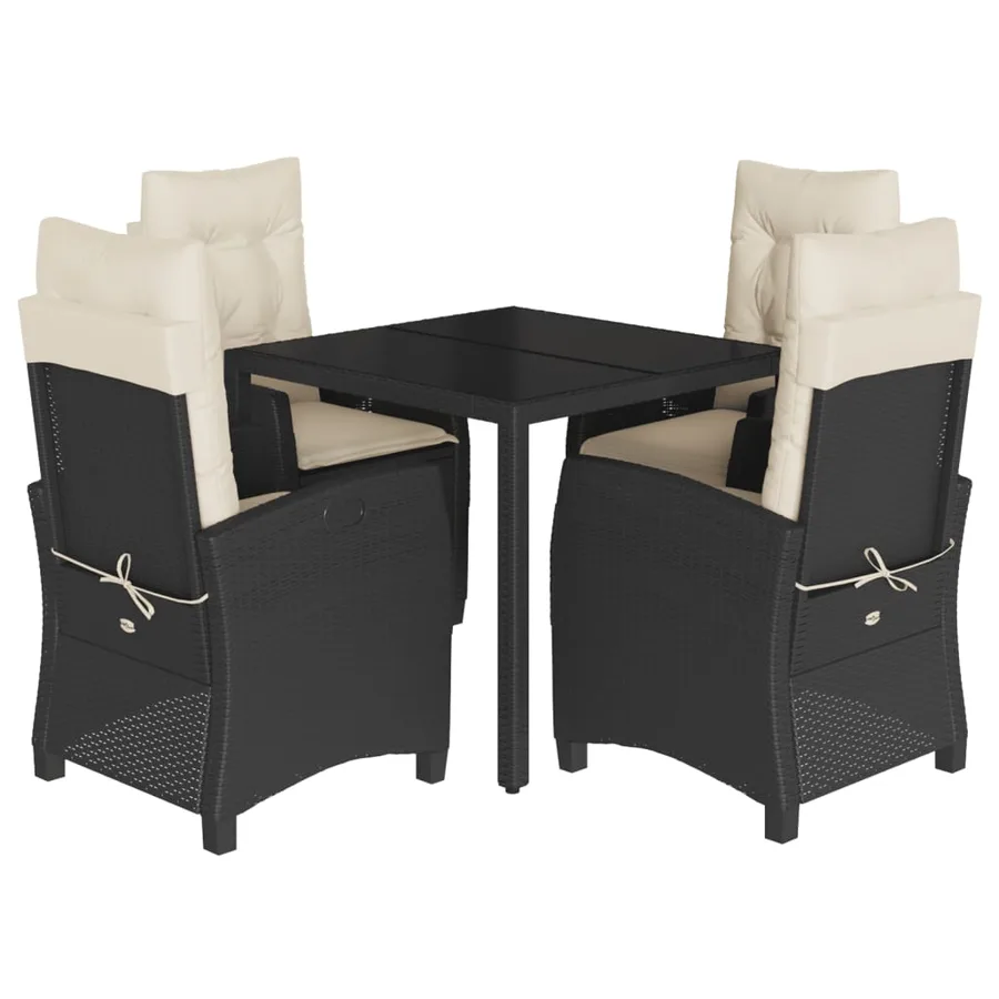 Ensemble à manger de jardin coussins 5pcs Noir Résine tressée - 2
