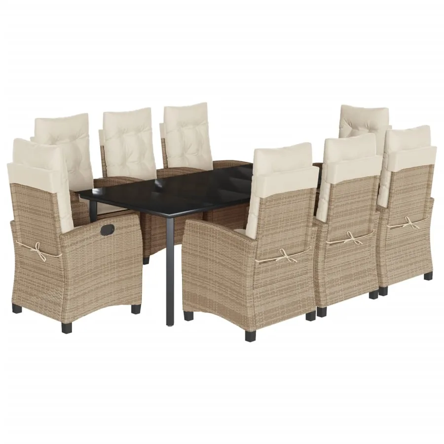 Ensemble à manger de jardin et coussins 9 pcs beige Poly rotin - 2
