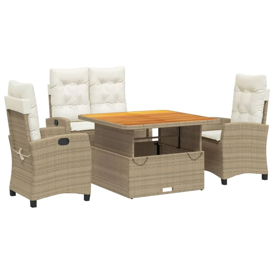 Ensemble à manger de jardin coussins 4 pcs beige résine tressée - 2