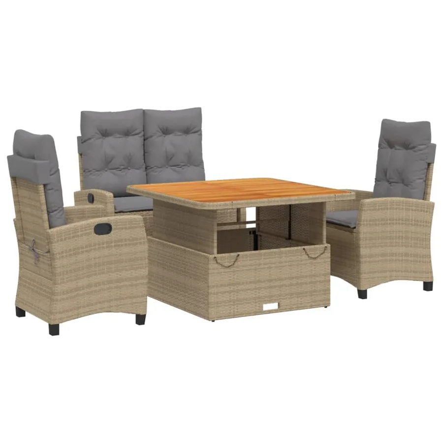 Ensemble à manger de jardin coussins 4 pcs beige résine tressée - 2