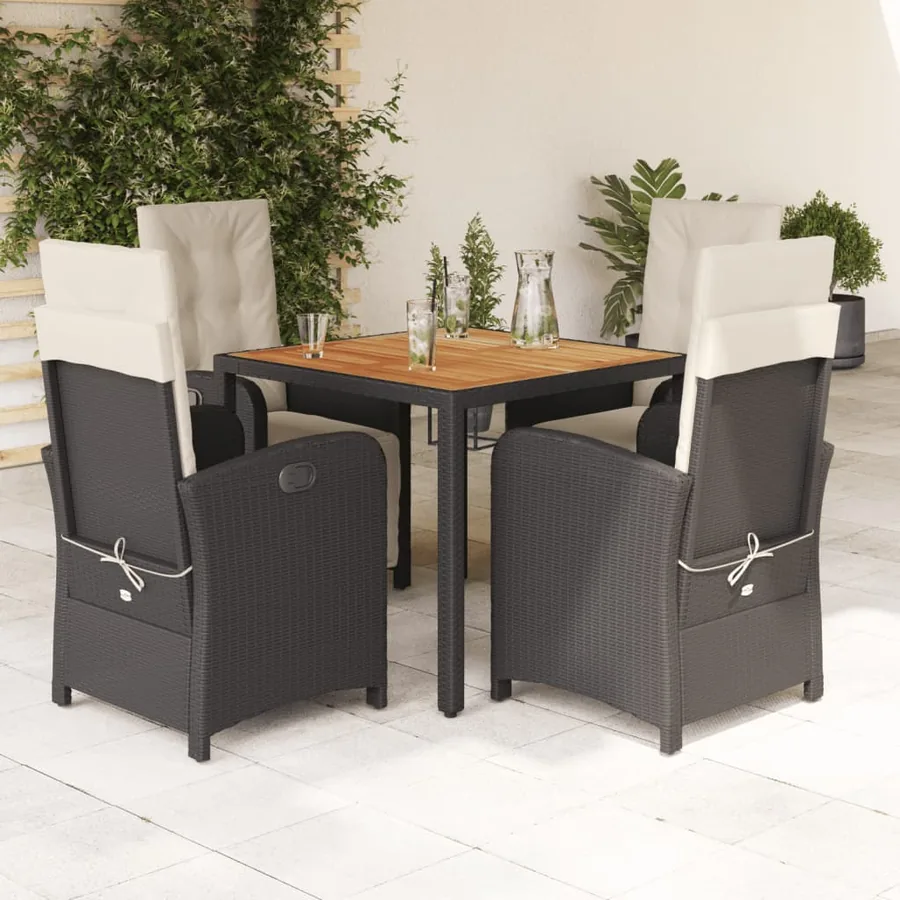 Ensemble à manger de jardin coussins 5pcs Noir Résine tressée