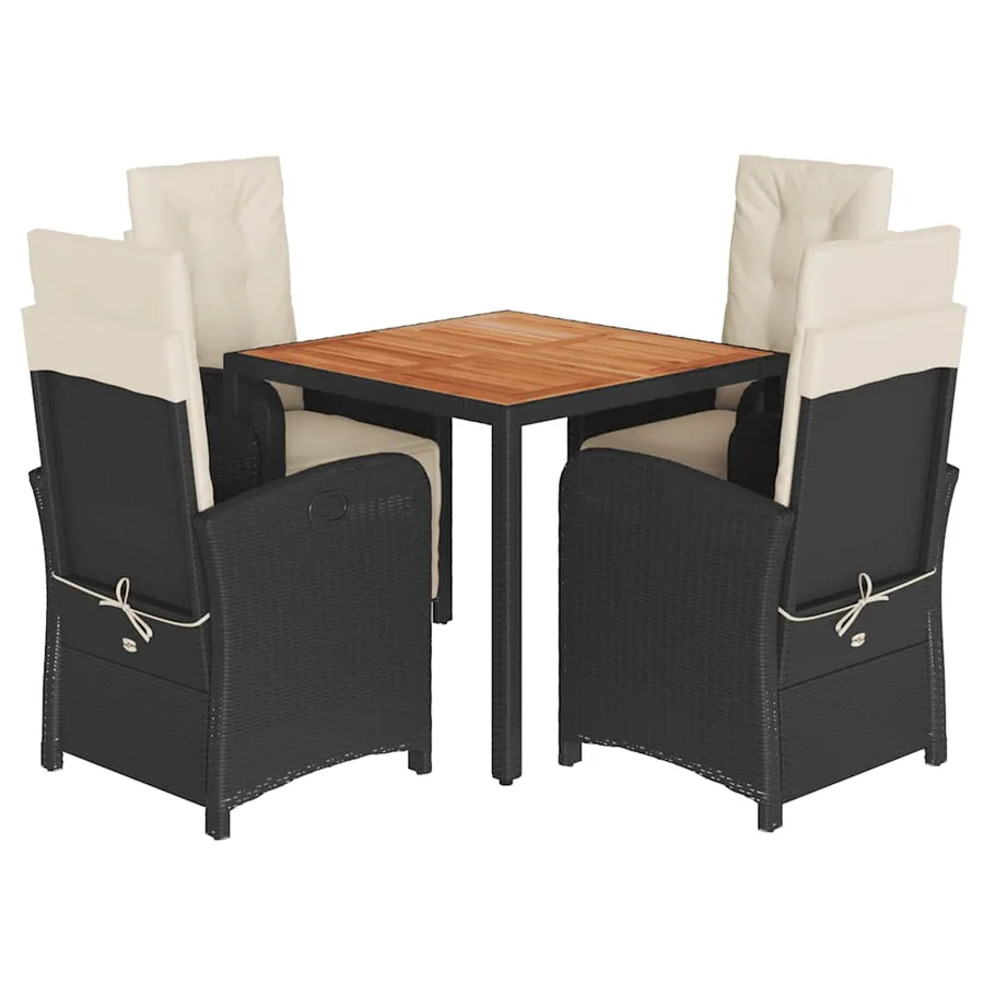 Ensemble à manger de jardin coussins 5pcs Noir Résine tressée - 2