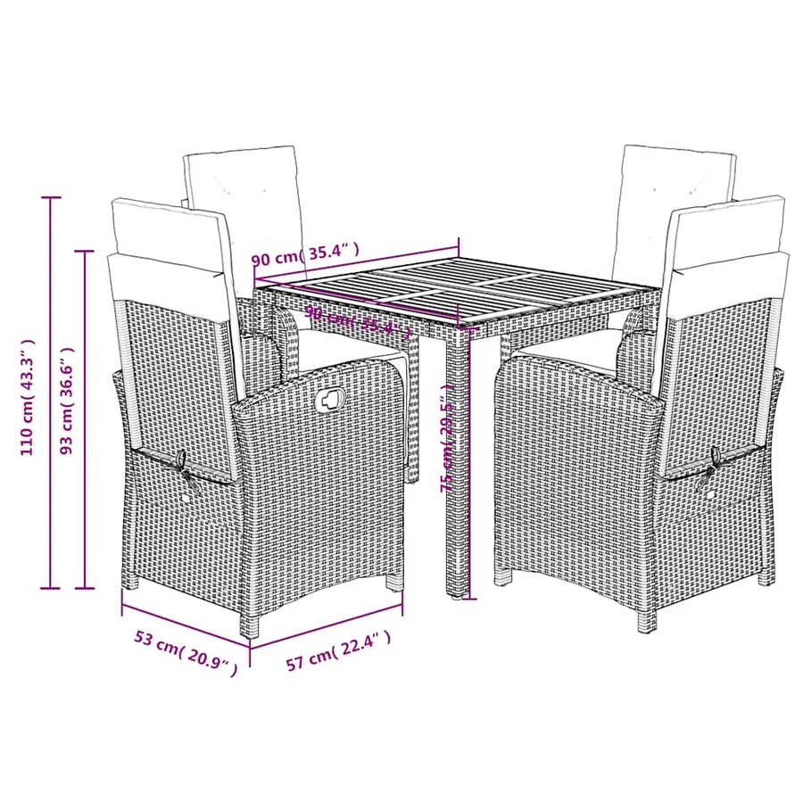 Ensemble à manger de jardin coussins 5pcs Noir Résine tressée - 9