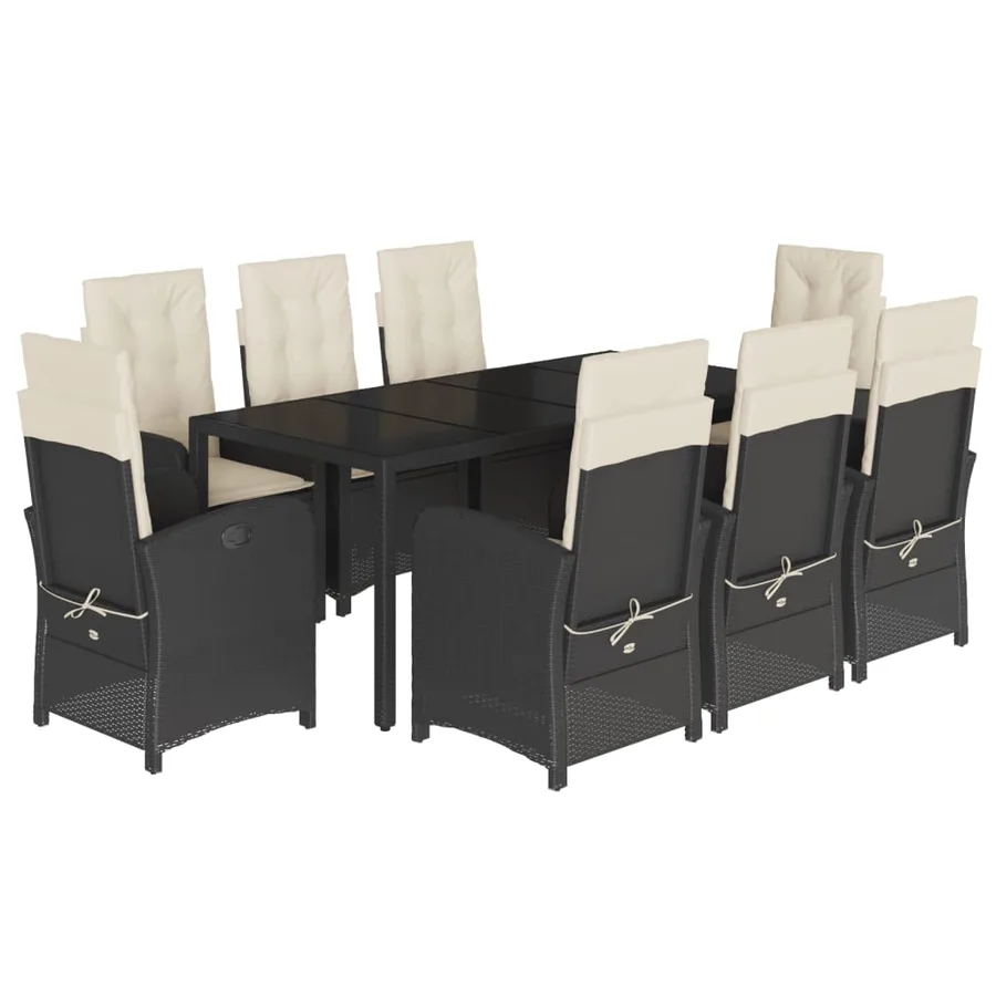 Ensemble à manger de jardin 9pcs coussins noir résine tressée - 2