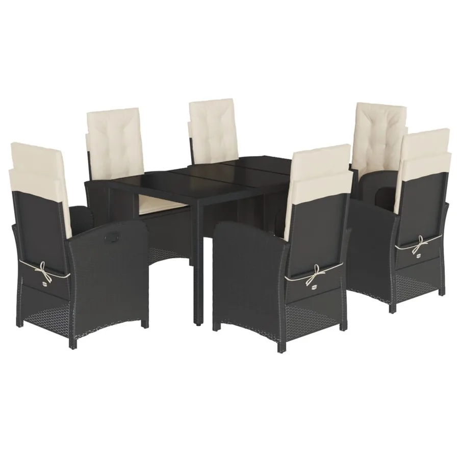 Ensemble à manger de jardin coussins 7pcs Noir Résine tressée - 2