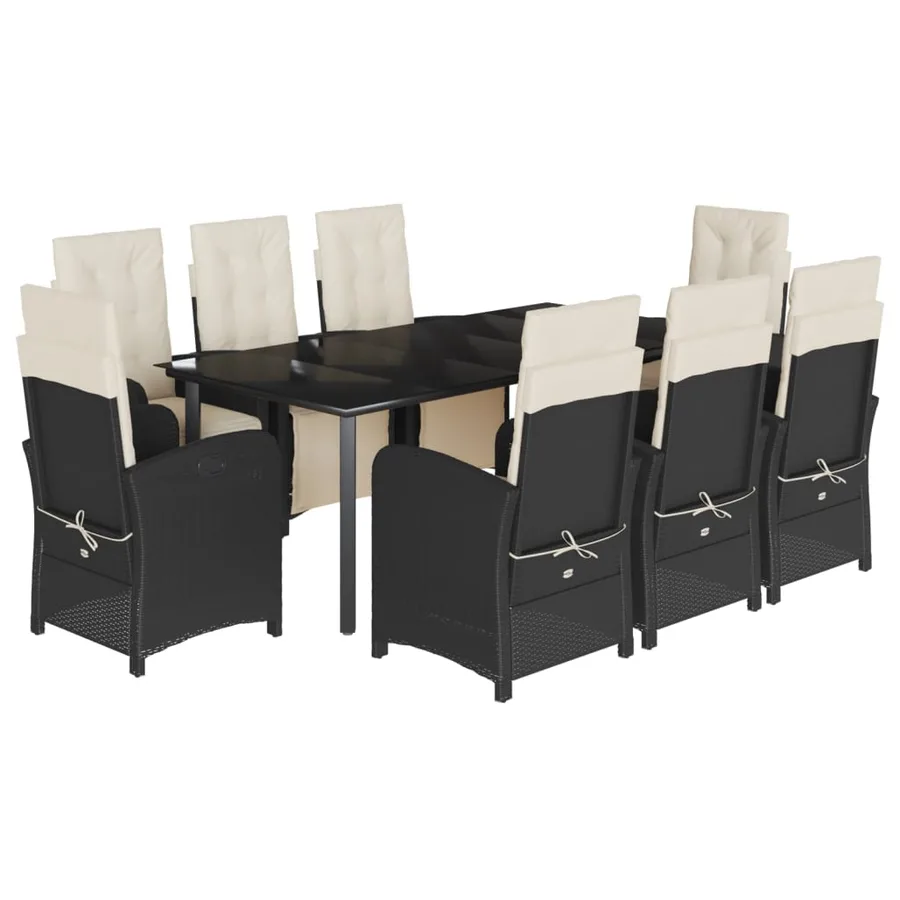 Ensemble à manger de jardin 9pcs coussins noir résine tressée - 2