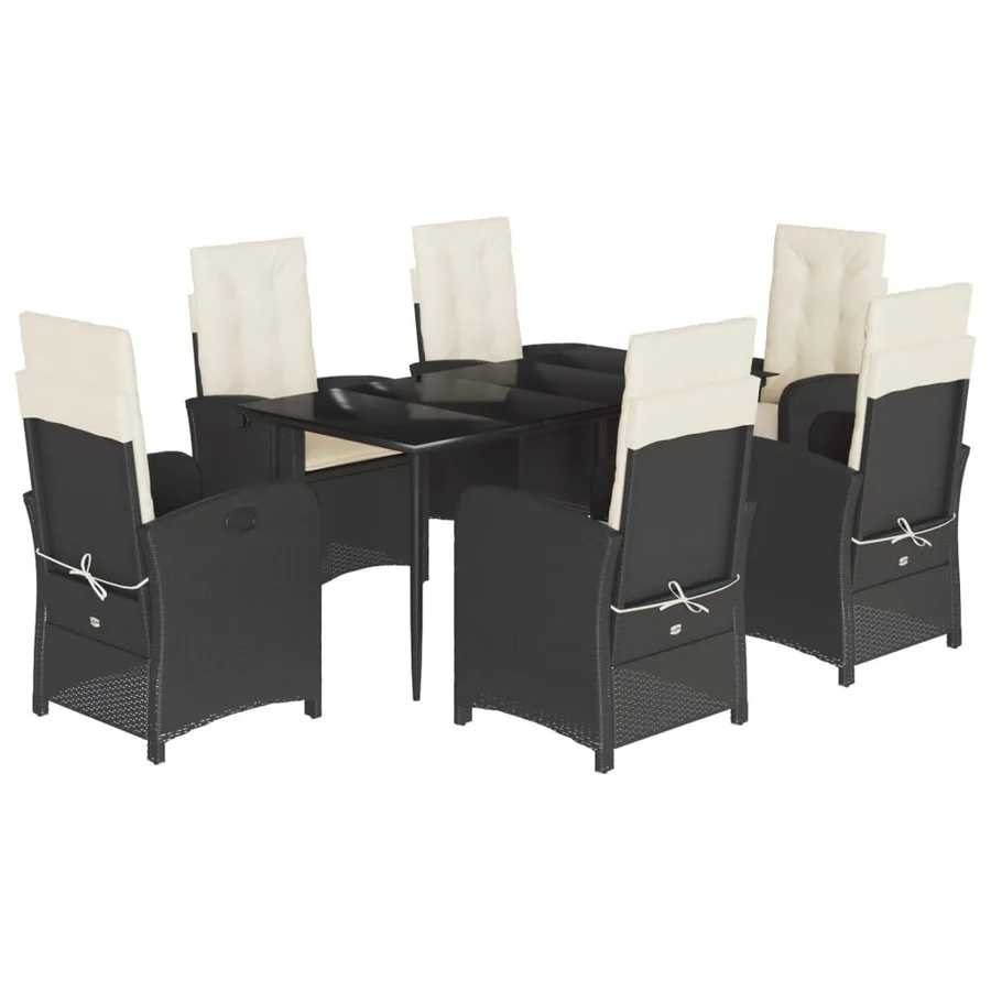 Ensemble à manger de jardin coussins 7pcs Noir Résine tressée - 2