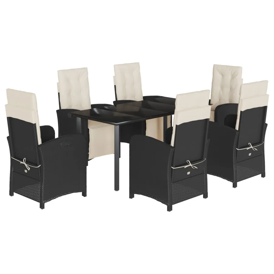 Ensemble à manger de jardin coussins 7pcs Noir Résine tressée - 2