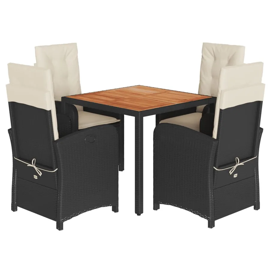 Ensemble à manger de jardin coussins 5pcs Noir Résine tressée - 2