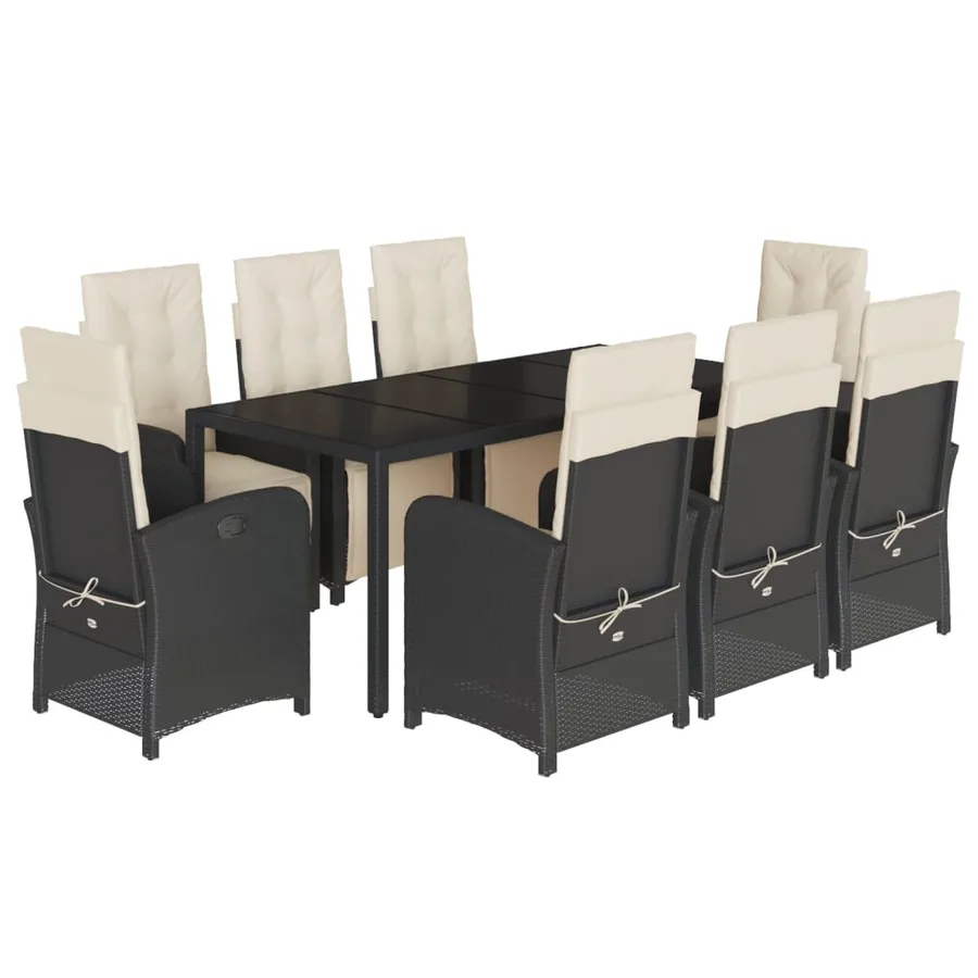 Ensemble à manger de jardin 9pcs coussins noir résine tressée - 2