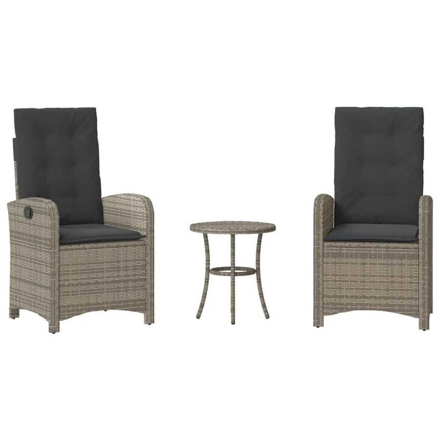Ensemble de bistro 3 pcs avec coussins gris résine tressée - 2