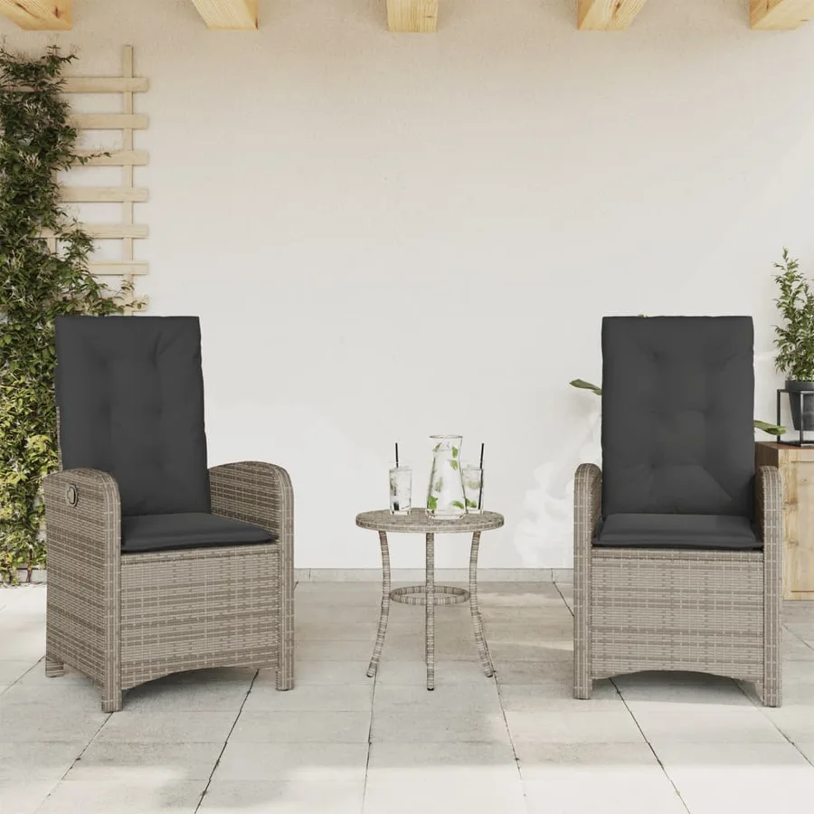 Ensemble de bistro 3 pcs avec coussins gris résine tressée - 3