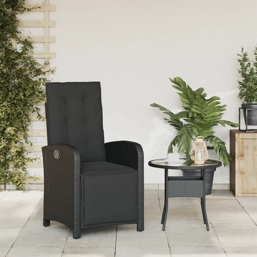 Chaise inclinable de jardin et repose-pied noir résine tressée - 3