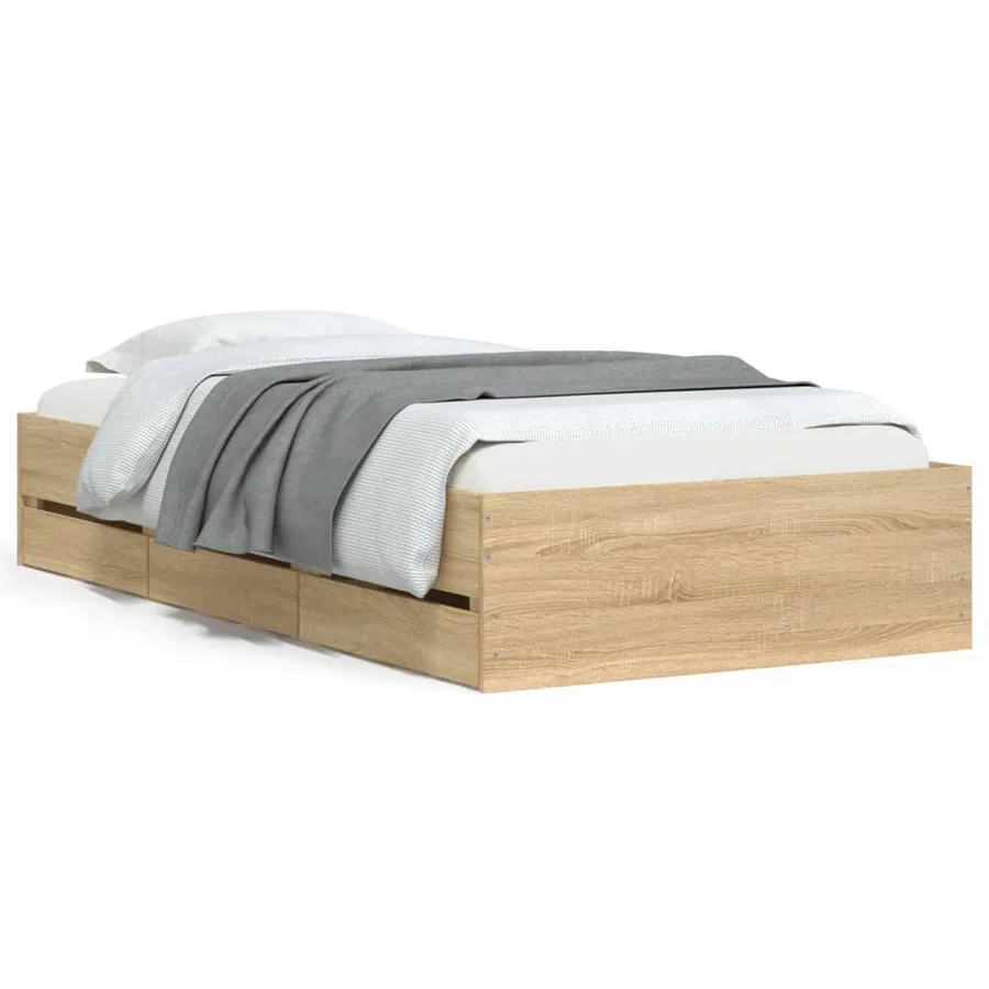 Cadre de lit avec tiroirs sans matelas chêne sonoma 75x190 cm - 2
