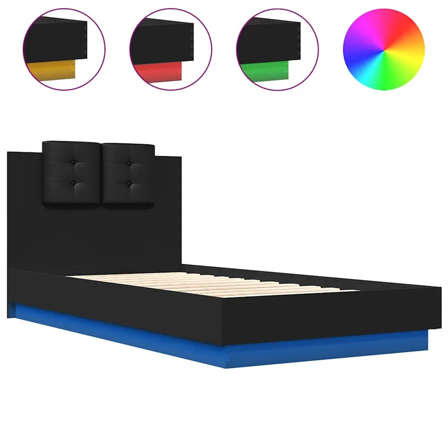 Cadre de lit avec LED sans matelas noir 75x190 cm - 2