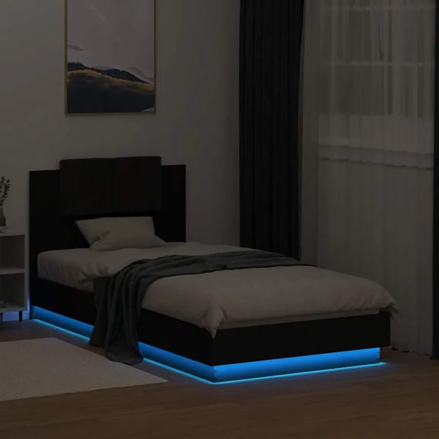 Cadre de lit avec LED sans matelas noir 75x190 cm - 4