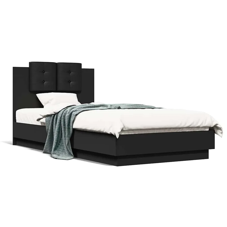 Cadre de lit avec LED sans matelas noir 75x190 cm - 5