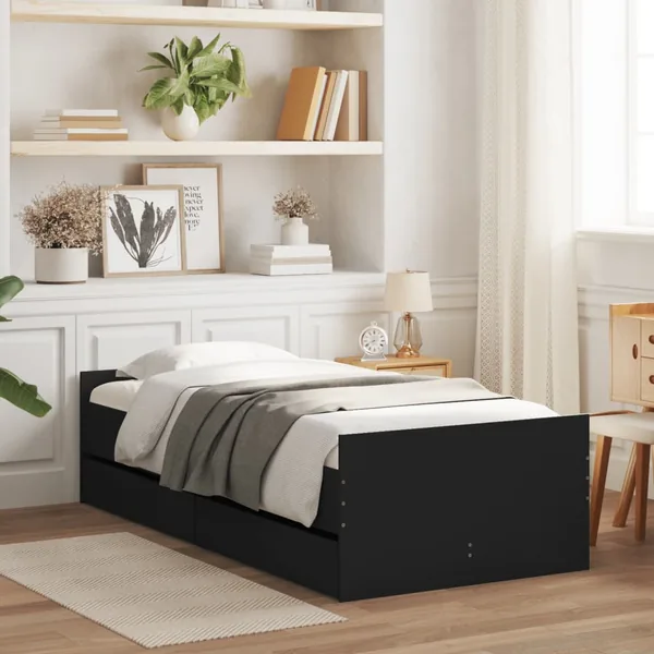 Cadre de lit sans matelas noir 75x190 cm