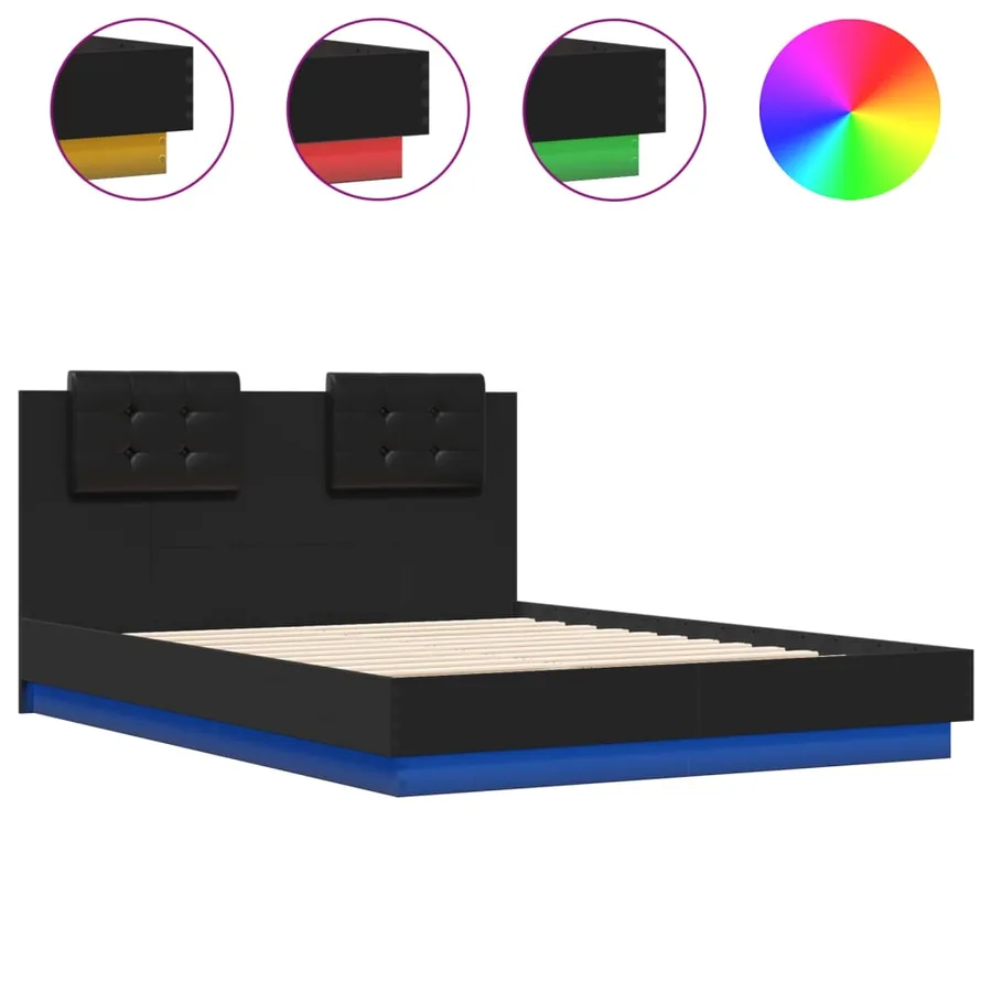 Cadre de lit avec LED sans matelas noir 135x190 cm - 2