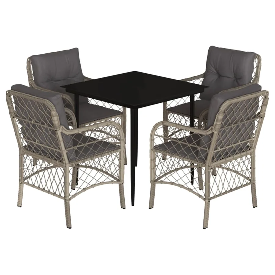 Ensemble à manger de jardin et coussins 5 pcs gris clair rotin - 2