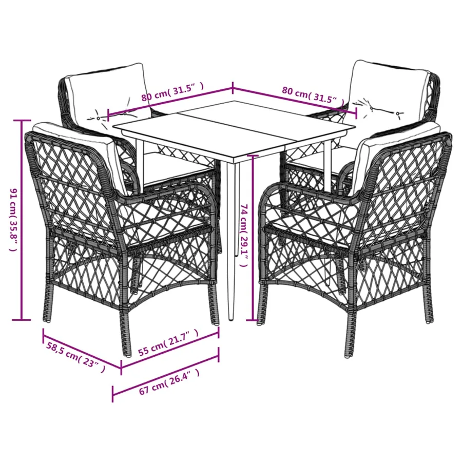 Ensemble à manger de jardin et coussins 5 pcs gris clair rotin - 7