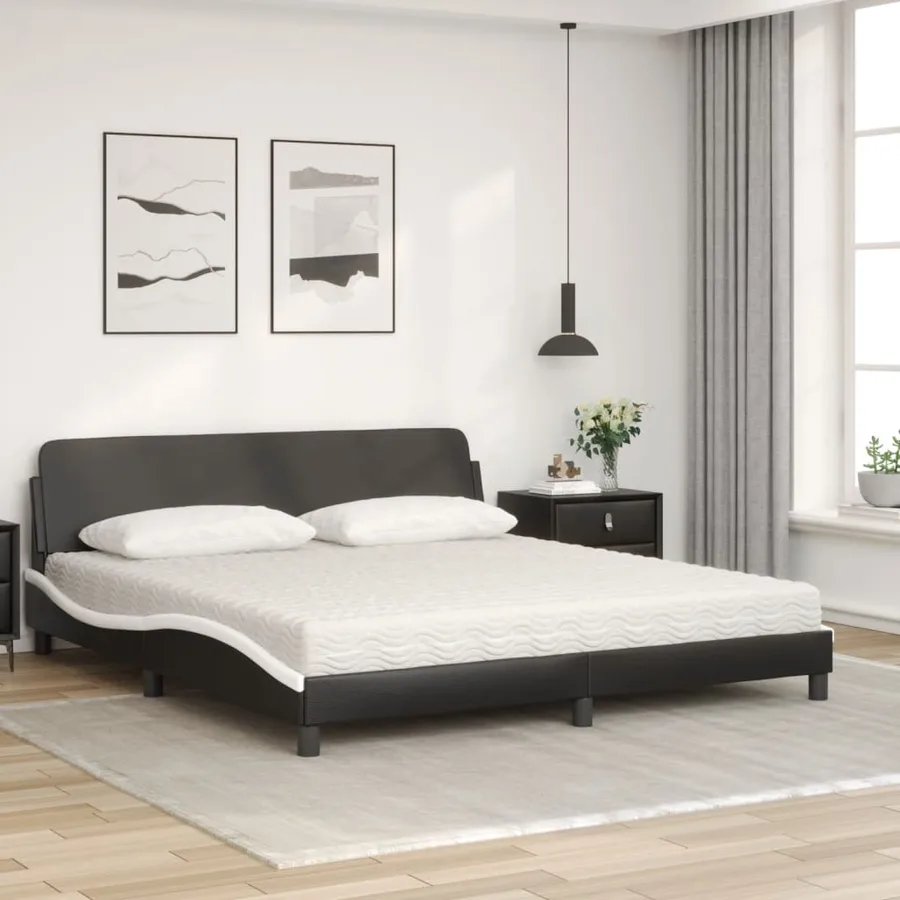 Lit avec matelas Dover noir et blanc 180x200 cm similicuir - 3