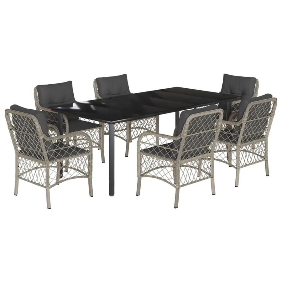 Ensemble à manger de jardin et coussins 7 pcs gris clair rotin - 2