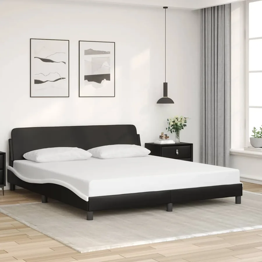 Cadre de lit Dover noir et blanc 180x200 cm similicuir