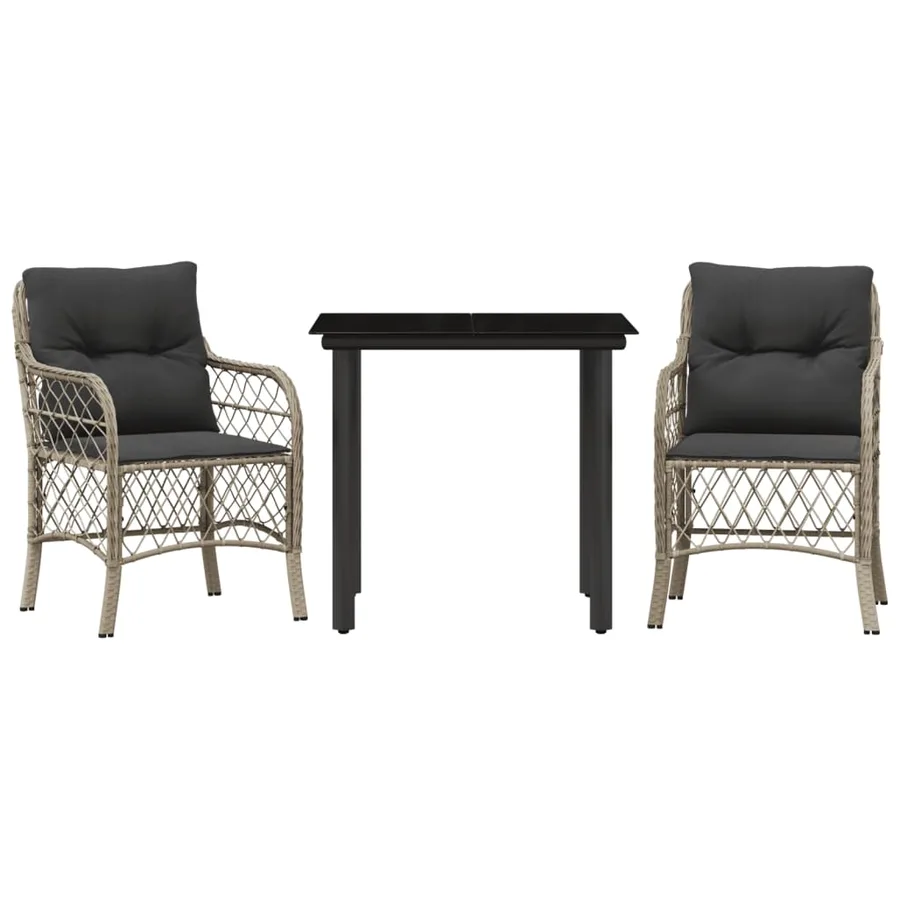 Ensemble de bistro 3 pcs et coussins gris clair résine tressée - 2