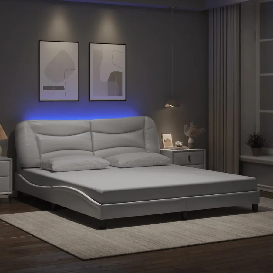 Cadre de lit avec LED sans matelas Hvar blanc 180x200 cm