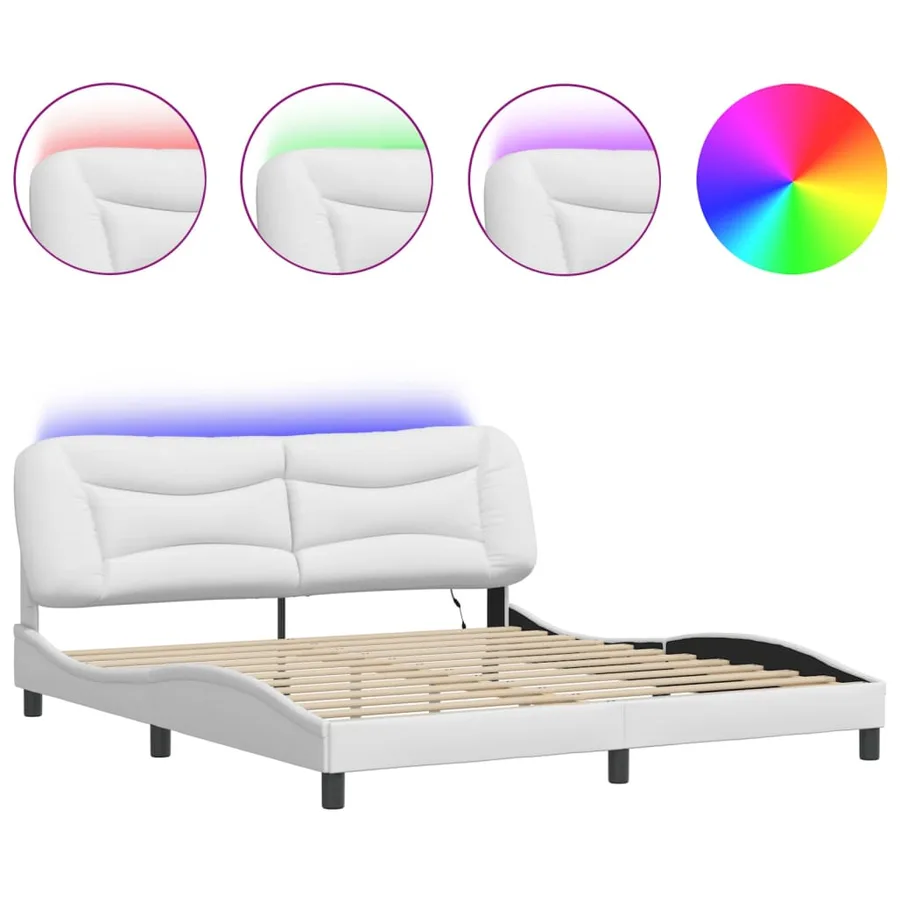Cadre de lit avec LED sans matelas Hvar blanc 180x200 cm - 2