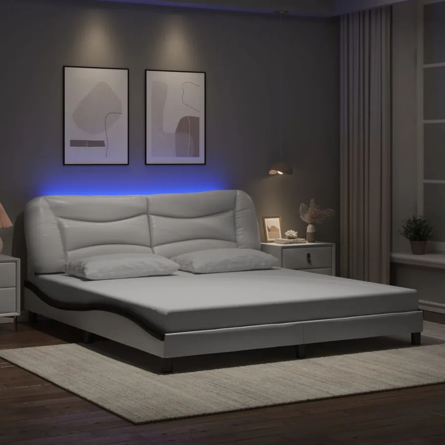 Cadre de lit avec LED sans matelas Hvar blanc et noir 180x200 cm