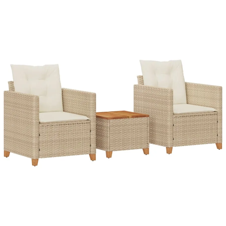 Ensemble de bistro 3 pcs coussins beige résine tressée acacia - 2