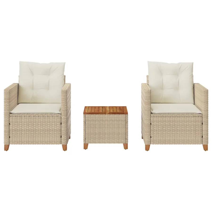 Ensemble de bistro 3 pcs coussins beige résine tressée acacia - 3