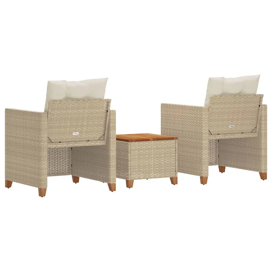 Ensemble de bistro 3 pcs coussins beige résine tressée acacia - 5