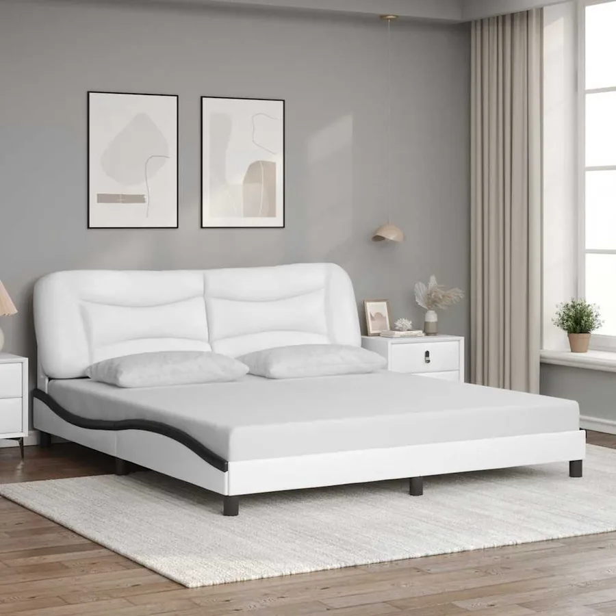 Cadre de lit sans matelas Hvar blanc et noir 180x200 cm similicuir