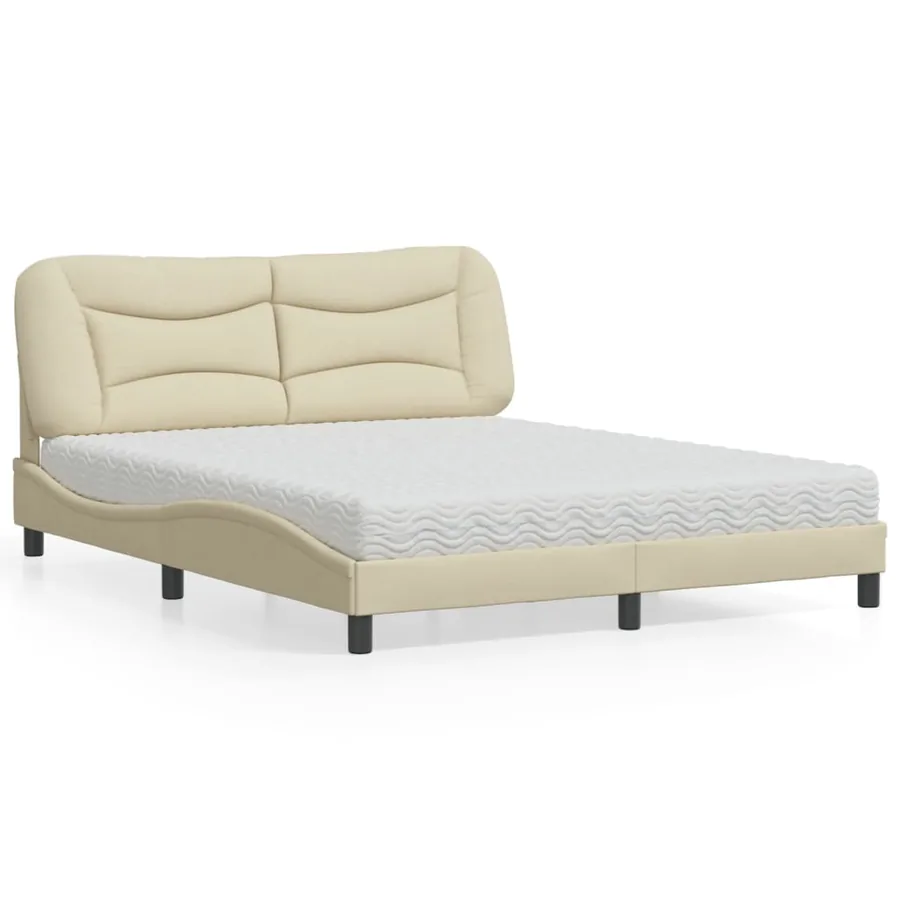 Lit avec matelas Hvar crème 160x200 cm tissu