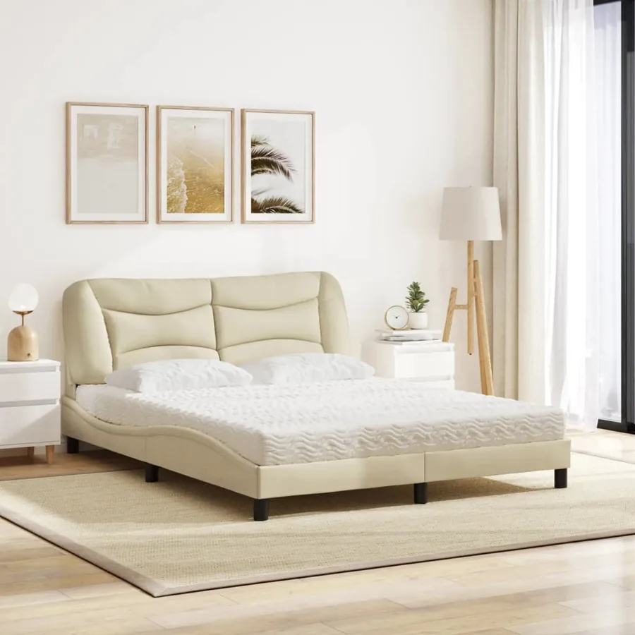 Lit avec matelas Hvar crème 160x200 cm tissu - 3