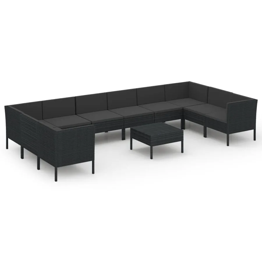 Salon de jardin 11 pcs avec coussins Résine tressée Noir - 2