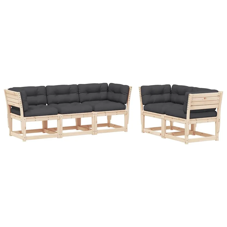 Salon de jardin 5 pcs avec coussins bois de pin massif - 2