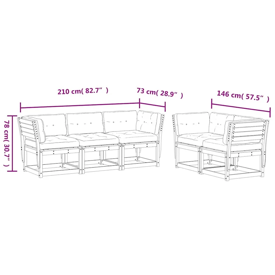 Salon de jardin 5 pcs avec coussins bois de pin massif - 9