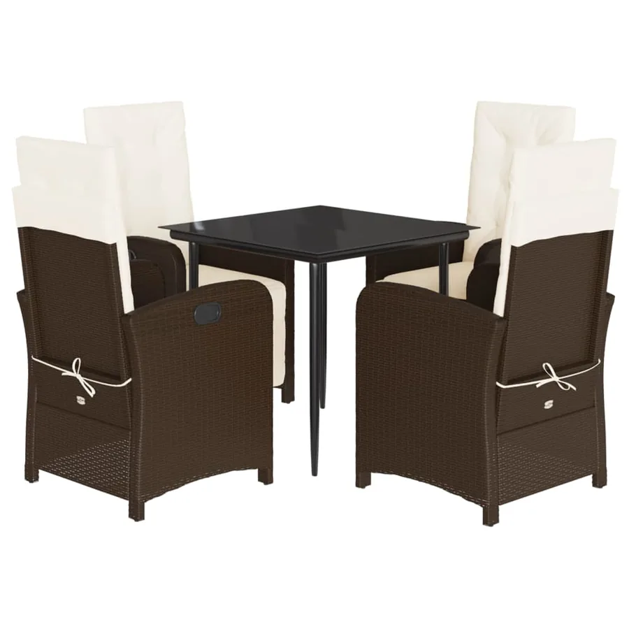 Ensemble à manger de jardin 5 pcs et coussins marron poly rotin - 2