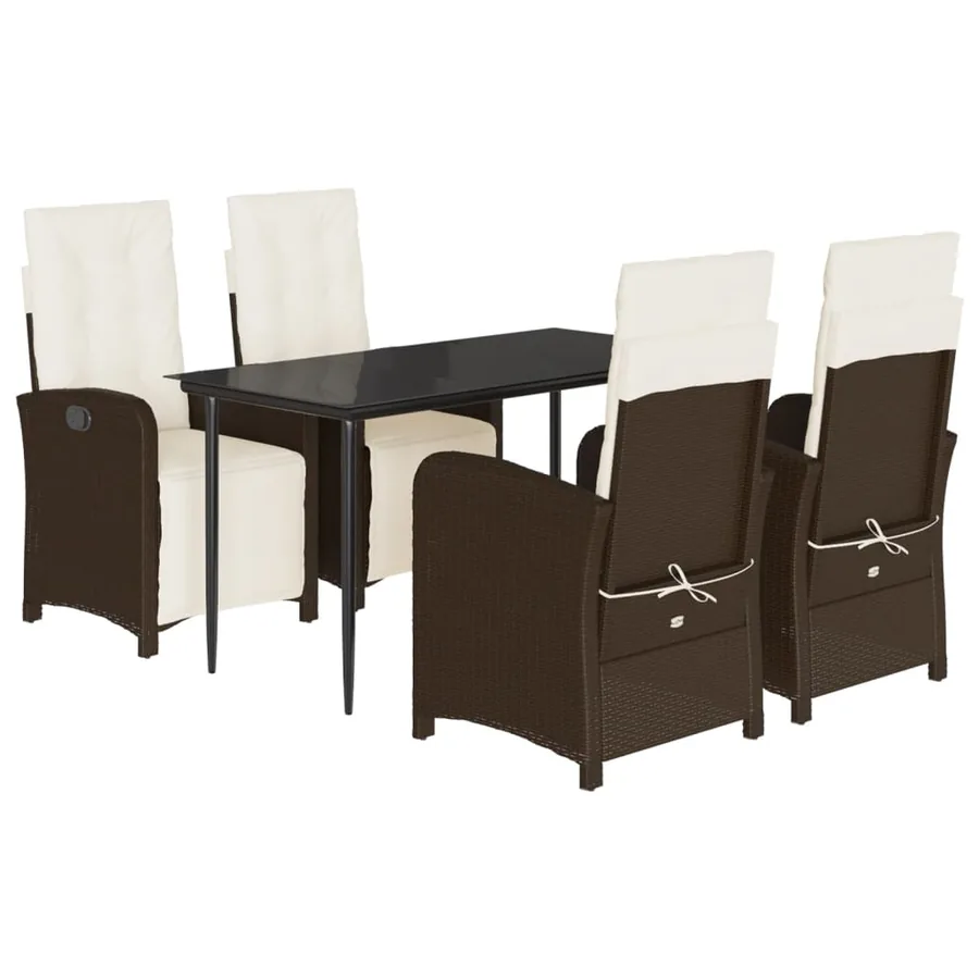 Ensemble à manger de jardin 5 pcs et coussins marron poly rotin - 2
