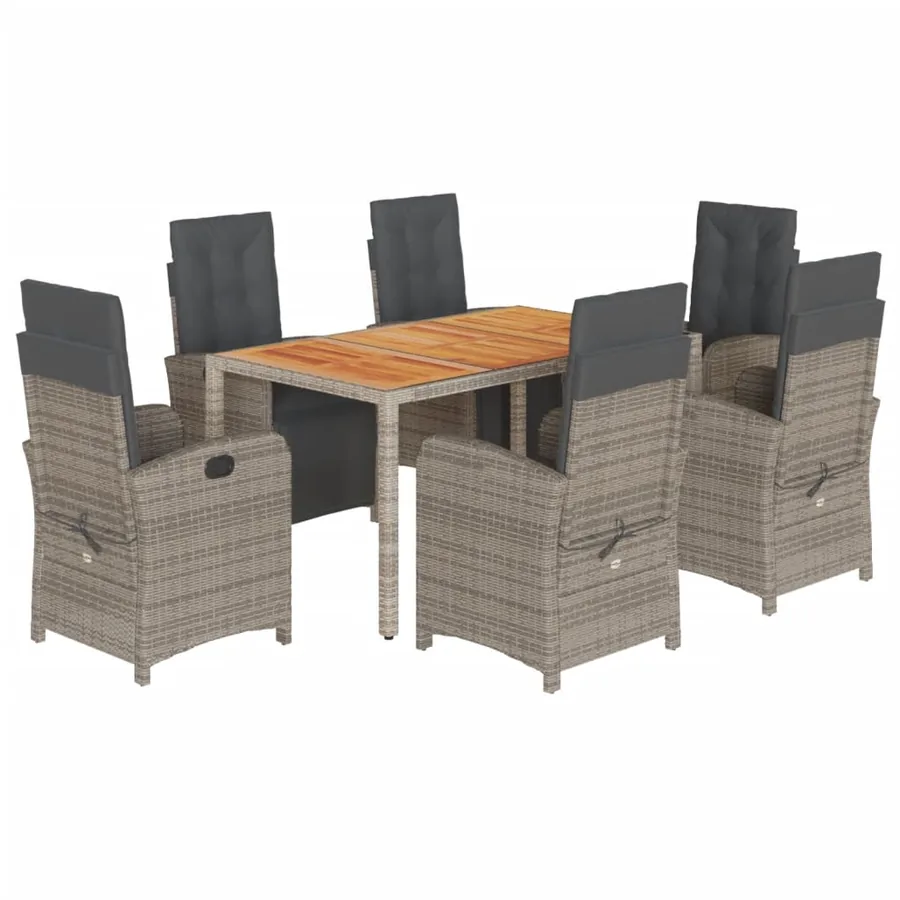Ensemble à manger de jardin et coussins 7 pcs gris rotin - 2