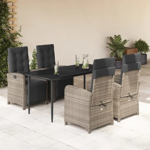 Ensemble à manger de jardin 5 pcs coussins gris résine tressée
