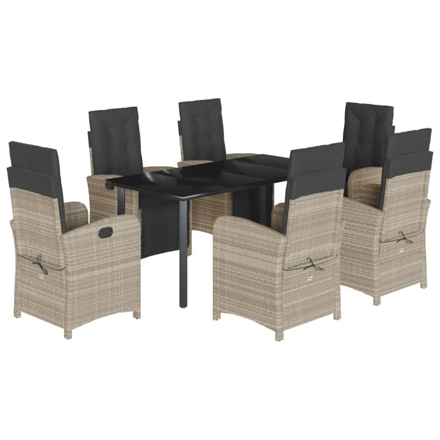 Ensemble à manger de jardin et coussins 7 pcs gris clair rotin - 2